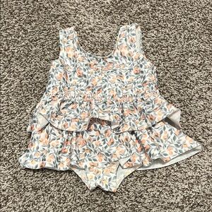 H&M Baby Girl Peach & Sage Floral Ruffle Swimsuit Size 3-6 Month